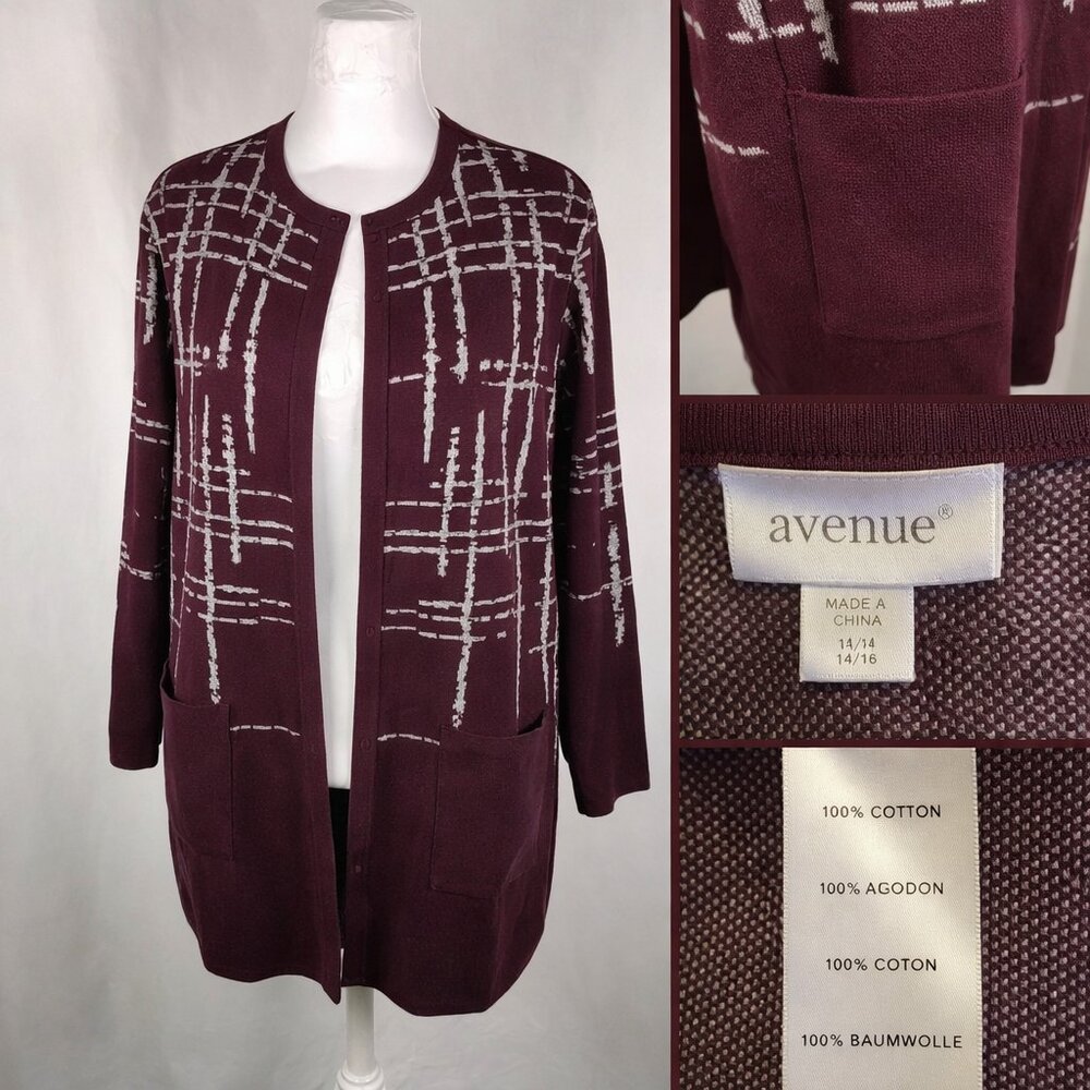 🧥 Avenue “Scarla” Coatigan – Plum & Charcoal | Size 14/16 - Picture 4 of 15